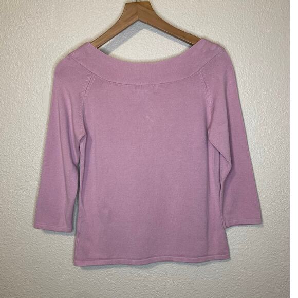 VTG Fred David Side Neck Tie Open Neckline 3/4 Sleeve Purple Blouse Size Medium - Picture 9 of 11